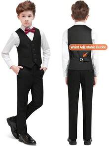 Boys Formal Suit Set - Suspenders Adjustable Waist Ring Bearer - BLACK2 - View 6