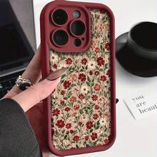 1pc Retro Wine Red Flower Grass Pattern Mobile Phone Case Anti-Fall Mobile Phone Case Full Lens Cover/Simple/Anti-Fall/Case Suitable For IPhone16/16PLUS/16pro/16PROMAX..IPhone15/15plus/15pro/15PROMAX.IPhone14/14Plus/14Pro/14ProMax, IPhone13/13Pro/13ProMax, IPhone12/12Pro/12ProMax, IPhone11/11Pro/11Pro Max/Iphone7/8/IPhoneGIF-FOR-YOU - 款式1(1PC) - 查看 1