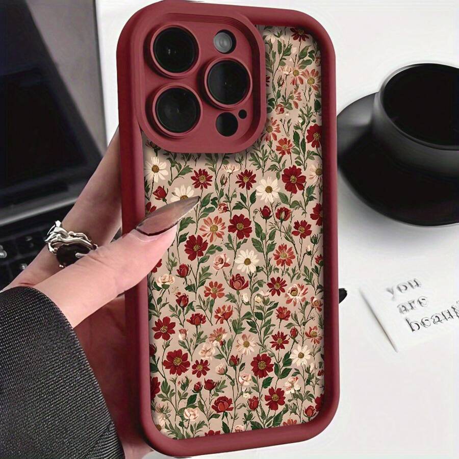 1pc Retro Wine Red Flower Grass Pattern Mobile Phone Case Anti-Fall Mobile Phone Case Full Lens Cover/Simple/Anti-Fall/Case Suitable For IPhone16/16PLUS/16pro/16PROMAX..IPhone15/15plus/15pro/15PROMAX.IPhone14/14Plus/14Pro/14ProMax, IPhone13/13Pro/13ProMax, IPhone12/12Pro/12ProMax, IPhone11/11Pro/11Pro Max/Iphone7/8/IPhoneGIF-FOR-YOU - 款式1(1PC) - 查看 1