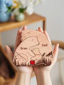 1 件定制木制熊，带有名字，个性化木制，带有 2-9 个名字，雕刻木制熊家庭拼图，礼品盒中的动物雕像，非常适合周年纪念日，家居装饰装饰品以及送给妈妈、爸爸的生日礼物，乔迁贺礼