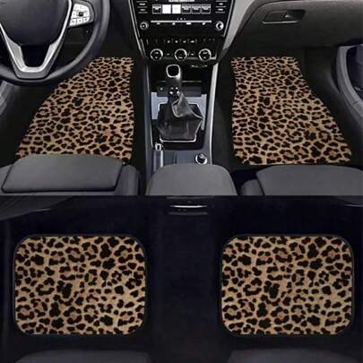 Set da 4 tappetini per auto con stampa leopardata rosa, marrone, blu e nera, adatti per proteggere i sedili anteriori e posteriori del veicolo, tappetini per l'interno dell'auto, accessori interni di General Motors di stile e durevoli, tappetini per tutte le stagioni, accessori di decorazione per auto, forniture automobilistiche, accessori per sedili, tappetini per auto