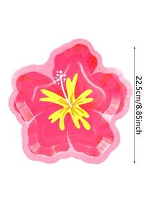 10个/20个/50个红色芙蓉花纸盘，搭配棕榈叶，夏威夷风格芙蓉花一次性纸盘，热带树叶餐巾纸，夏季夏威夷派对用品装饰 - 紅色 - 查看 2