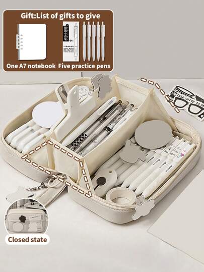 1 st minimalistiskt vulkaniskt platt 180-graders pennfodral, tyg transparent pennlåda med stor kapacitet för pappersmaterial, dragkedja i flera lager för klassificerad förvaring på skrivbordet, lämplig för förvaring av en rad pappersmaterial såsom pennor, suddgummin, handböcker, tejp, linjaler etc. För skola/kontor/pojkar och flickor/kontorsanställda/gåvor inför skolan. Levereras med en A7-anteckningsbok och fem pennor., Tillbaka till skolan, skolmaterial, pennfodral, pennficka, skolväska