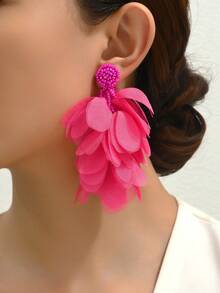 1 Pair Bohemian Beads Fabric Flower Large Earrings For Women Summer Beach Vacation Party Prom Jewelry - A Pair Of Floral Tassel Earrings - View 3