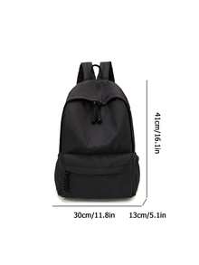 1 件简约纯色尼龙大童背包学校小学生中学生书包男孩旅行背包便携式大容量拉链闭合学院风轻便休闲背包适合旅行度假露营野餐运动返校旅行购物户外超市学校用品返校用品适合女孩男孩学生朋友青少年书包学校背包 - 彩色 - 查看 2