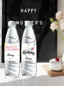 Etichette adesive personalizzabili per bottiglie d'acqua minerale, 500 ml, impermeabili, etichette personalizzate, adatte per decorazioni di celebrazioni, matrimoni, compleanni, feste ed eventi con finitura glitterata, riutilizzabili, bianche con motivo a scacchi, decorazioni per eventi | Etichette glitterate | Etichette adesive, decorazioni per bottiglie d'acqua, adatte per matrimoni, compleanni, affari, di feste, dimensione singola: 21 cm x 5 cm, pronte per un brunch