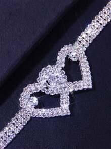2 Piezas de Tobilleras con cadena con efecto brillante de rombos, con colgante de corazón de doble capa con strass