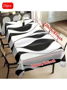1/20 Stück Schwarz-Weiß Tischdecken, rechteckige Speise- und Kaffeetisch Tischdecken, 3D Optische Effekte, 2D bedruckte Tischdecken, Hochzeitstisch Dekorationen, Heim Dekorationen, geeignet für Picknicks, Camping, Hochzeiten, Geburtstagsfeiern
