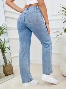 Women's Fashionable Casual Blue Elastic Snowflake Denim Pants With Pink Heart Embroidery Decoration, Soft And Comfortable For Spring, Summer, Autumn And Winter