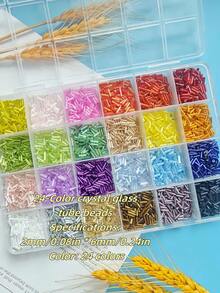 1 盒 15/24 种颜色时尚简约多色玻璃管 DIY 珠宝制作配件适用于项链、手镯、耳环、流苏、窗帘流苏 - 管珠套餐 - 查看 22