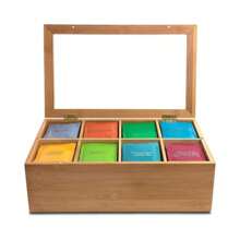 Boîte de rangement et organisateur de thé en bambou avec couvercle magnétique - fenêtre en acrylique transparent pour une vue facile - Récipient à thé en bois durable avec 8 compartiments réglables - Boîte de rangement multifonctionnelle au fini bois empilable pour sachets de thé