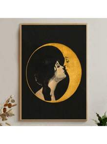 1 pieza Póster de portada de canción clásica sin marco, mujer besando la luna con los ojos cerrados, impresión de lienzo con tema musical, arte de pared de lienzo retro, pintura de arte para regalo, para dormitorio, sala de estar, decoración de pared, decoración para el hogar y la habitación