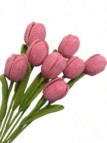 6 Pack Fake Tulips Artificial Flower Bouquet For Decoration, Tulip Crochet Flowers Bouquet For Table Decor, Handmade Knitted Tulip Flower With Stem & Leaf, Tulip Forever Flower - Phong cách 2 - Xem 2