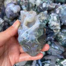 1 pièce de sculpture en forme de cœur en matériaux mixtes, sculpture en quartz rose/fluorite de plume/agate volcanique/agate mousse, parfait pour la collection de la maison et cadeau pour la Saint-Valentin et les vacances, décoration artistique parfaite pour la maison, cadeau en pour les parents