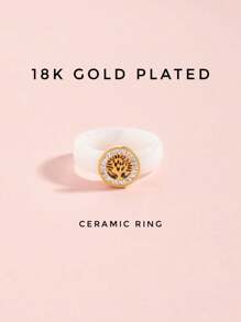1 pièce Bague en céramique avec élément en acier inoxydable doré 18 carats, style élégant. Bijou pour femmes, cadeau de mariage, de fête ou de rendez-vous