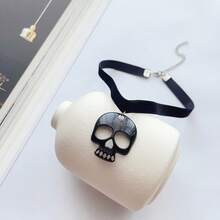1 件简约哥特式天鹅绒亚克力新月吊坠项链，女士配饰装饰 - 骷髏款 - 查看 5