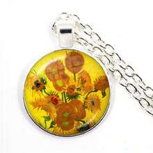 1 件时尚梵高艺术星夜向日葵项链玻璃画心形吊坠项链珠宝情人节 - 銀色 - 查看 27