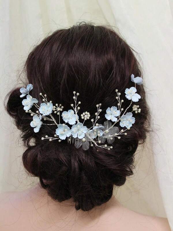 1pc Handmade Elegant Natural Blue Flower Hair Comb Denim Hair Accessory, Boho Fresh Hair Ornament, Bridal Wedding/Party/Daily Headpiece