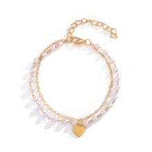 1pc Versatile Pearl Decor Double Layer Chain Pendant Bracelet For Women, Commuting, Daily, Dating