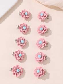 10pcs Flower Hair Clips Set, Girls Bangs Clips, Ponytail Clips, Fishbone Braid Clips, Side Clips, Suitable For Beach Holiday - Multicolor - View 12