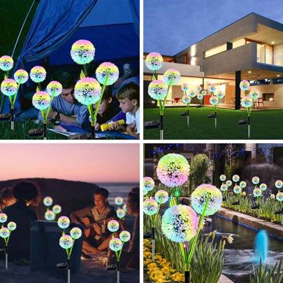 RTONTR 1 pieza / 2 piezas Luces solares de jardín con 3 cabezas de diente de león LED para exterior, 2 modos, lámparas solares de diente de león para primavera/verano para patio, jardín, ceremonia de boda, césped, decoración navideña (cálido, colorido)