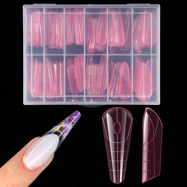 120 Pieces Of Pink Double Nail Full Set Nail Mold With Pointed Arch Almond Acrylic Nail Extension Tool, Suitable For Nail Salons And DIY