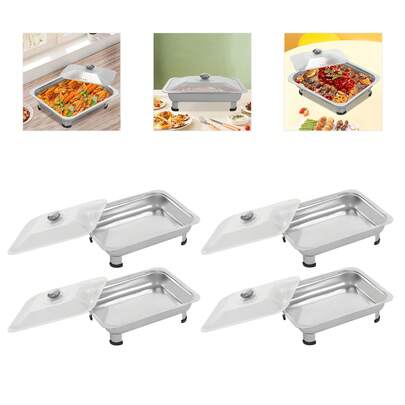 RibasuBB 4-Pack Stainless Steel Buffet Trays With Lids, 3L Capacity, Countertop Food Warmers For Parties, Catering, Banquets, Weddings, Silver