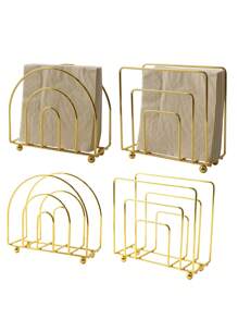 1pc Gold Iron Paper Towel Holder, Multifunctional Paper Napkin Clip For Dining Room, Restaurant, Cafe, Bar, Unique Gold Frame/Half Circle Design, Suitable For Dining Table, Coffee Table, Kitchen Counter, Tabletop Decor