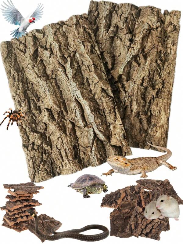 5/10PCS Glass Container Cork Bark Background Board, Reptile Tank Tree Background Wall Decoration Habitat Climbing Mat Decoration, Suitable For Lizards, Geckos, Bearded Dragons, Frogs, Fish Tanks - Shape Random