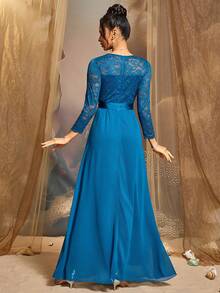 New Style Elegant Solid Color Chiffon And Lace Patchwork Dress, Perfect For Evening Dates, Weddings, Parties, Formal Events, Receptions, Concerts, Stage Performances, Fourth Quarter