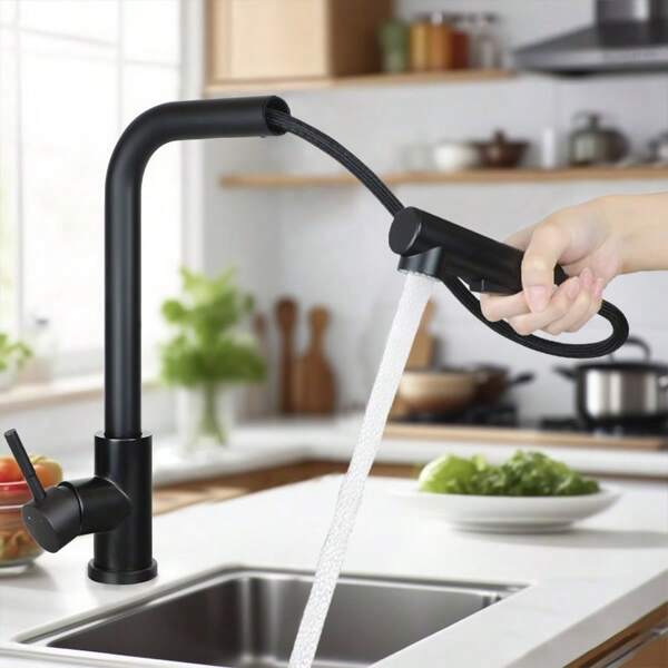 Deboola Grifo de Cocina Negro/Níquel Grifo de Fregadero Extraíble con Cabezal de Ducha Mezclador de Fregadero Giratorio 360° Grifo de Acero Inoxidable con 2 Puntas de Chorro Hogar Decoración de Baño Verano
