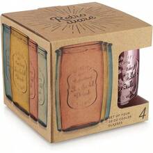 Vasos de Glaver - Juego de 4 vasos vintage auténticos de tipo Mason - Vasos de vidrio transparente para cócteles, agua, jugo - Vasos para beber con relieve vintage (Highball 18 Oz 7983) - Rojo - Ver 3