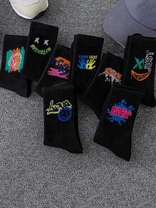 5/10 pares de estilo aleatorio de calcetines de media caña unisex con diseño de grafiti en blanco y negro para parejas, calcetines casuales para mujer, calcetines cómodos, transpirables y sencillos para deportes, baloncesto, fútbol, negros, blancos, calcetines para parejas, que absorben la humedad, antibacterianos y antiolor, adecuados para negocios y tiempo libre, deportes al aire libre, running