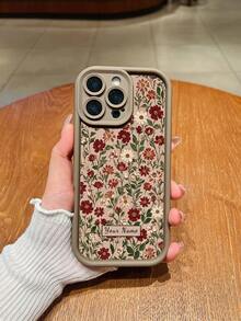 1 件 DIY 签名定制手机壳，咖啡色肌肤触感，彩色花卉图案设计，高清 UV 打印，兼容多种手机型号