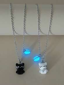 ATLVXJL 2pcs/Set Glow-In-The-Dark Couple/Friendship Necklace Set With Cute Cat Pendant, Suitable For Daily Wear And Valentine's Day Gift