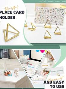 Triangle Card Clip, Mini Desk Card Clip, Photo Clip, Memo Clip, Business Card Clip, Desk Card Clip, Triangle/Heart Shaped Table Number Clip, Wedding Table Card Clip, Mini Business Card Clip, Cutlery Display Rack, Picture Clip, Center Decor, Commemorative Party, Suitable For Wedding, Birthday Party, Office, Dining Table, Menu Clip (Random Color)