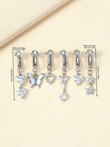 5pcs/Set Fake Navel Piercing, Non-Pierced Fake Navel Rings For Women - Silver - View 2