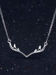 1pc Elegant Versatile Stainless Steel Deer Horn Pendant Necklace, Suitable For Men And Women, Great Gift For Mother's Day And Various Holidays