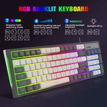 The Wired Keyboard With 96 Keys, A Gray And White Color Combination Game Keyboard, And RGB Backlighting Are Suitable For PC Computers, Office Use, And Home Use
