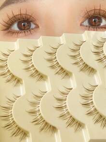 Rikuaild 5 Pairs Cartoon Style False Eyelashes, Brown, Anime Style, Very Natural Like Mink Lashes, Lightweight & Soft, Transparent Band, Reusable - Bulu Mata Manga Runcing - View 1