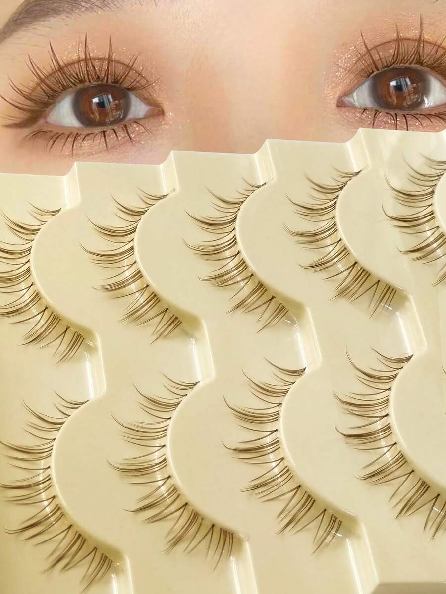 Rikuaild 5 Pairs Cartoon Style False Eyelashes, Brown, Anime Style, Very Natural Like Mink Lashes, Lightweight & Soft, Transparent Band, Reusable - Bulu Mata Manga Runcing - View 1
