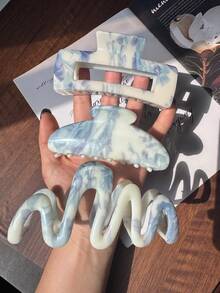 3pcs/Set New Versatile Large Hair Claw, Ink Painting Style, Suitable For All Seasons - Multicolor - View 3