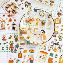 12 Sheets/Book Sticker Book Coffee Party Series Coffee Scenery PET Sticker Book, Scrapbook Supplies, Notebook Accessories, Decorative Notebooks, Photo Frames, Phone Cases, Water Cups, Junk Magazines, Pencil Cases, DIY Personalized Stickers, School Supplies, Back To School
