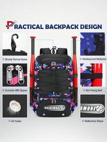 Baseball Backpack For Youth & Adults - Lightweight Softball Bat Bag With Shoe Compartment | Waterproof Sports Bag With Helmet Holder & Fence Hook | Holds Bats, T-Ball & Softball Gear - 迷彩粉 - 查看 3