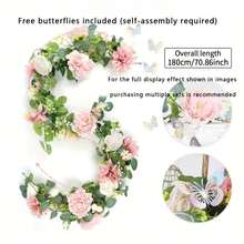 1pc Artificial Eucalyptus Garland With Butterfly, Peony, Rose Flowers, Suitable For Wedding Party Decoration, Garden Lawn, Home Decor, Hanging, Fireplace, Tabletop, Wall, Outdoor, Spring/Summer - Multicolor - View 4