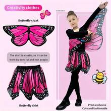 Conjunto de Fantasia de Asas de Borboleta para Meninas, Xale e Saia de Borboleta Vibrante, Roupa de Halloween para Menina, Capa e Vestido com Estampa de Borboleta, Presente de Natal, Feriado, Aniversário, Brinquedo de Interpretação de Papéis, Festa, Apresentação no Palco, Fantasia de Halloween - Multicolorido - Visão 6