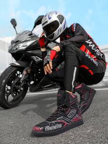 New Men's Motorcycle Shoes Motorcycle Riding Shoes,New Men's Motorcycle Boots;Unisex Motorcycle Boots For Riding,Suitable For All Seasons,Leather Upper,Anti-Slip And Wear-Resistant,For Commuting And Riding - Red - View 2