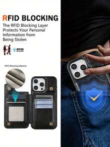 The Latest Designer Imitation Leather Wallet Case, Shockproof Frame, Three Card Slots, Cash Slot, Drop-Proof Certification, High-End Business Simple Black, Fashionable And Practical, Shockproof And Scratch-Resistant, Compatible With IPhone 16/16Plus/16Pro/16ProMax/15, 14, 13, 12, 11 Series, Etc. - 黑色 - 查看 7