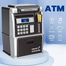 1 Hucha electrónica grande tipo Cajero Automático, en negro/rosa, con contraseña, para guardar efectivo y monedas, para niños, regalo perfecto para Navidad, Año Nuevo, San Valentín, festividades, apropiado para niños y niñas (baterías no incluidas)