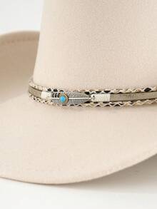 1 件男女通用西部牛仔帽，手工编织羽毛帽链，适合户外骑行、徒步旅行、驾驶、派对、牛仔风格配饰。 - 羽毛寶石牛仔帽 - 查看 5